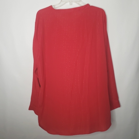 Kim Rogers Woman Red Chiffon Blouse Roll Tab Sleeves Plus Size 3X - Picture 3 of 13